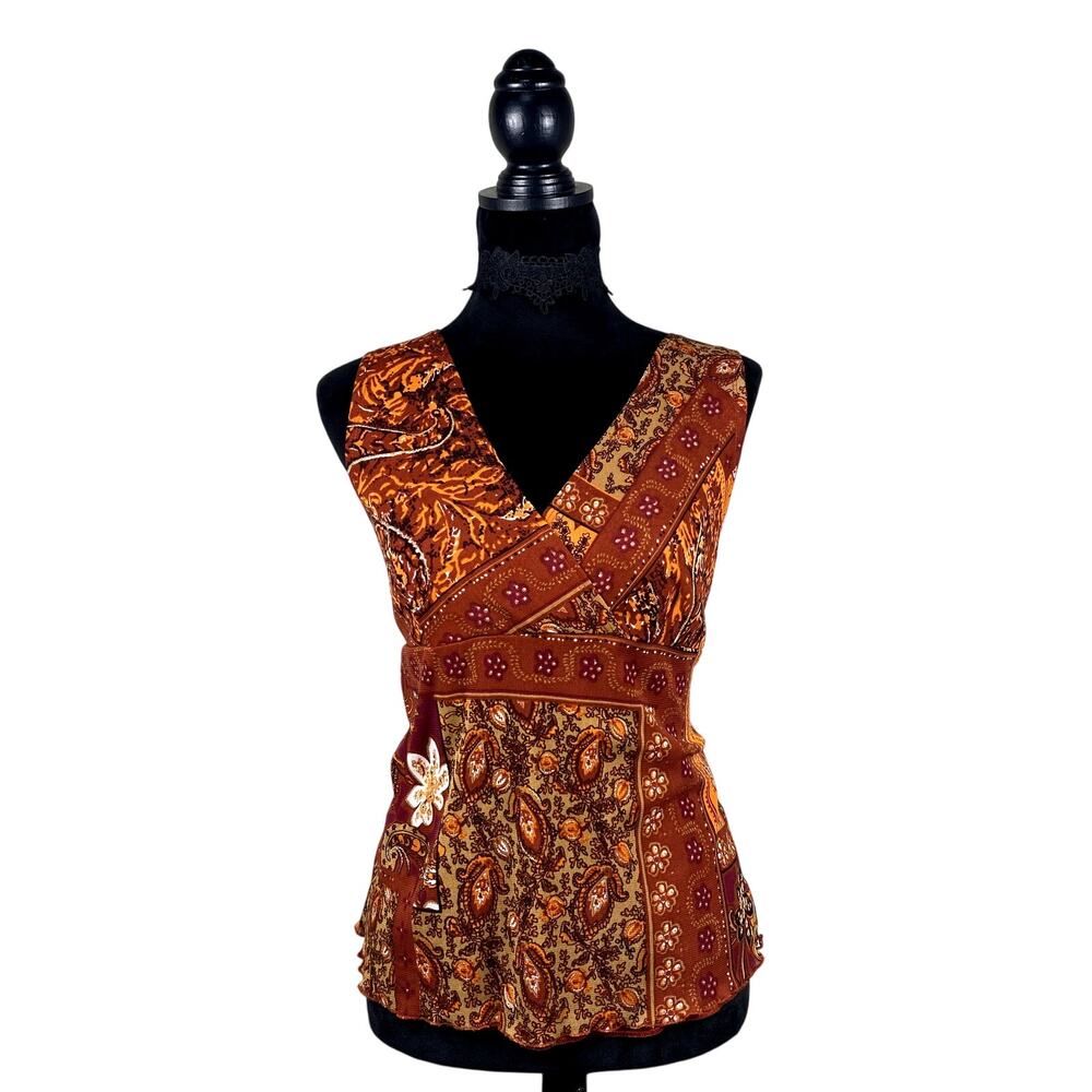 Vtg Y2K Warm Autumn Whimsigoth Boho Fairycore Office Siren Camisole Top Sz Large